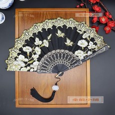 中國風古典蕾絲折扇 女士夏季旗袍舞蹈扇, 1個, 夕顏流蘇,女士折扇