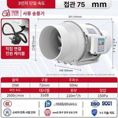 저소음 시로코팬 소형 대형 마력 상점을 속도 블로워, 3인치 단일 속도 플러그인 75mm 본체 전용, 1개