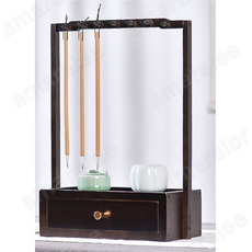 원목 서예 붓걸이 수납용 거치대 서랍 정리함, 1개, 진한 원목