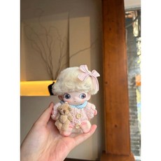 팝마트 디무 새로운 시작의 일기 시리즈 인형 인형옷 인형제외, 디무 뉴 다이어리에 적용됨  인형 포함 제외, 핑크 리본+스웨터+곰 인형 세트