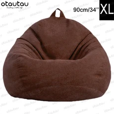 OTAUTAU 콩 가방 의자 박제 거대한 콩 주머니 소파 침대 두꺼운 리넨 몰려 들고 Pouf 오토만 좌석 퍼프 라운지 가구, [29] XL-brown