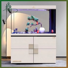 新款智能造景魚缸 大型客廳屏風款魚缸 超白玻璃生態魚缸 帶底櫃過濾水族箱, 1個, 可麗愛咖 金*靠牆款*不帶魚便分離,600x400x1500mm