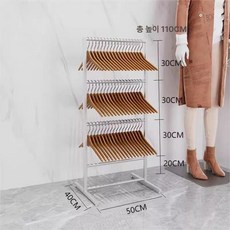 바퀴 행거 정리대 거치대 행어 철제 의류 쇼핑몰 진열대 헹거 선반 튼튼한 바퀴달린 스탠드, 50cm 실버 4단