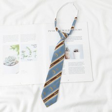 學生制服配飾免打領結 條紋設計 女款畢業照穿搭 男學士服配件 棕色紅色文青風格領帶 #A2427藍色月亮 #默認尺寸