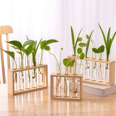 홈 인테리어 우드 한송이 물꽂이 실린더 시험관 화병 내추럴 우드 3홀+튜브 브러시+벽걸이 액세서리, 빈티지 5홀+튜브 브러시+벽걸이 액세서리