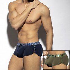 ES Collection 光澤熱帶植物蛇紋印花四角泳褲 ES 時尚奢華葉片蛇印花泳褲 附可拆墊片 2225