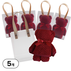 희비키 센스있는 귀여운 곰돌이 큰 수건 답례품 구디백, 5개, 레드 + 쇼핑백구성