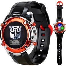 Transformers LCD 디지털 시계 - 상징적인 오토봇 디자인 플래시 LED 조명 블랙 및 레드 내구성 스트랩 수집용 틴 박스에 제공