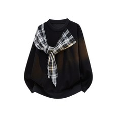 格子拼接圓領衛衣 春季百搭潮流長款運動上衣