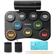 도너릴 Donner 전자 드럼 킷 9패드 롤업 패드 내장 스피커 페달 어린이 크리스마스 선물 DED-20SE, 1개