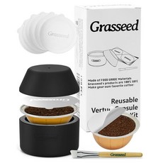 Grasseed VertuoLine 캡슐용 재사용 가능한 Vertuo 캡슐 키트 알루미늄 호일 씰 뚜껑 홀더 및 브러시 50개 리필 포드 버츄올린 포드에 적합 - 블랙