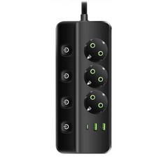 멀티탭 3구 개별 스위치 + USB 2포트 + TYPE-C 1포트 16A 2500W, 1개, 블랙, 1.9m 1개, 블랙, 1.9m