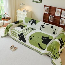 雪尼爾貓咪圖案沙發巾 簡約現代沙發罩蓋布, 1個, 貓影時光-黃色,180*230cm【雙人位】