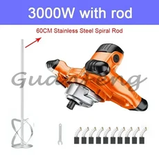 산업용 6단 변속 2800W/3000W 휴대용 페인트 시멘트 석고 모르타르 코팅 믹서 퍼티 파우더, 07 3000W 60cm Rod