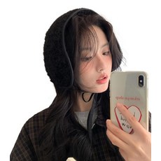화이트 양 양모 귀마개 여성용 2025 가을 겨울 두꺼운 조절 가능한 타이 아웃도어 따뜻한 귀 보호 블랙.
