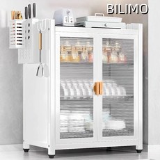 BILIMO 주방 수납장 그릇장 전자렌지대 밥솥 주방 가구 수납장 다용도 렌지대, 3단, 화이트