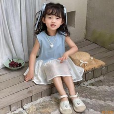 【Hi！Kids】女童韓版童裝連衣裙 芭蕾美學女童人魚尾裙 花邊拼接設計感時尚背心公主裙