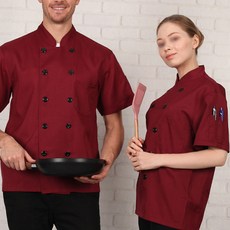 [ UFC80WN ] 자주색/와인색/얇은/차이나카라/요리사복/조리사복/식품회사/공장/쿡복/셰프복/반팔/반소매/위생복/가운/상의