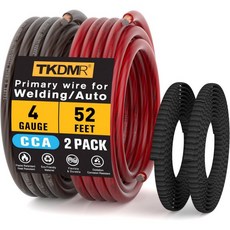 4 게이지 와이어 배터리 케이블 CCA AWG 전기 연장선 26피트 빨강 검정 슬리브 포함 자동차 전원 접지 차량 오디오 RV, 4 Gauge Wire, 52 FT Black +52 FT Red +104FT