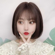 女短假髮整頂真髮透氣假髮片輕量隱形增髮整頂假髮(自然波波頭空氣瀏海6款a1ej15)紐約精品, 深棕色,遞針分縫, 1個