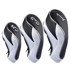 AND &ux 골프 드라이버 우드 헤드 커버 지퍼 클로저 포함 블랙/그레이 3개입 (MT/MG21), 블랙/화이트