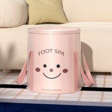 臺灣出貨 家用便攜式折疊泡腳桶 加高保溫洗腳盆 冬季足浴桶 HM7L, 粉色笑臉無蓋款（加厚面料+支撐板+保溫棉, 1個