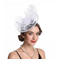 Haojing 여성용 오간자 교회 영국 패시네이터 신부 티 파티 웨딩 모자 여름 Hj2-누드 핑크 미디엄