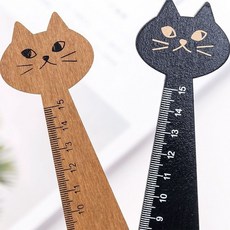 래미리아 귀여운 고양이 모양 친환경 원목 자, 1세트, 블랙 1개+브라운 1개