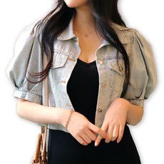 메리앤유 큐티한 퍼프소매 청볼레로 데님자켓