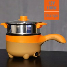2L 여행 12V 24V 자동차 트럭 다기능 전기 요리 프라이팬 더블 레이어 냄비 수프 히터 밥솥 음식 기선, 12V Orange, 1개