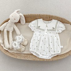 寶寶海軍領點點包屁衣, 1個, 現貨灰綠,90