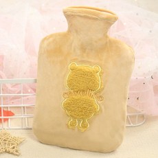 賣場新品冬季必備註水式熱水袋安全保暖可插手熱水袋灌水加厚暖手寶寶註水防爆暖水袋學生毛絨可愛暖肚子, 背影熊黃色（1250ML)