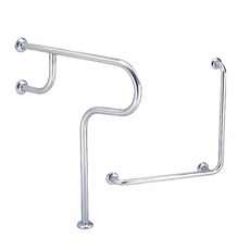 【海夫健康生活館】裕華 不鏽鋼系列 亮面 浴廁組 R型 L型扶手(T-056 T-050), 1個, R型+L型扶手 40x40cm