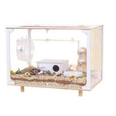 대형 케이지 아크릴 햄스터 고슴도치 골든 피그미 투명 사육장 소동물 펫하우스, 1. 60cm 러닝휠+우드 대피소