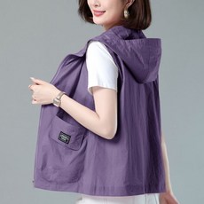 여성용 봄여름 후드 메쉬 베스트 얇은 빅 사이즈 집업 조끼