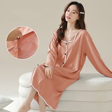 봄 가을 임산부 긴팔 잠옷 원피스 임부 긴팔 파자마 수유복 빅사이즈 편안한 홈웨어 원피스 JS