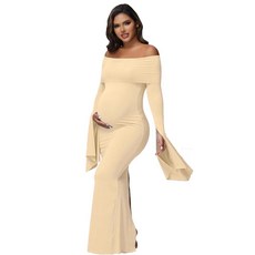 JustVH 여성용 임산부 긴소매 오프 숄더 임신 사진 드레스 베이비 샤워 촬영 파티용 핑크 M 207972 8049017823