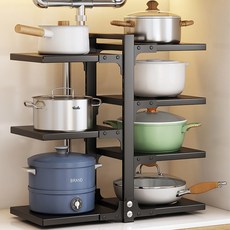 리빙픽 다용도 높이조절 양방향 후라이팬 냄비 정리대 싱크대 주방 선반, 블랙, 1개, 7단