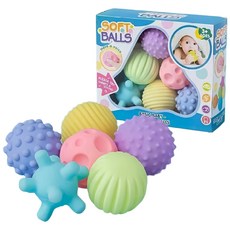 嬰兒益智軟膠手抓球 0-6-12個月觸覺感知洗澡戲水玩具 新生兒按摩球 固齒器 曼哈頓手抓球, 6個裝