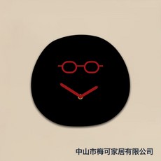 DFMEI 家用時鐘掛牆壁客廳靜音掛鐘臥室裝飾UV印刷亞克力鐘錶免打孔, 黑色笑臉:贈送粘膠掛扣*1+無痕釘*1+5號電池