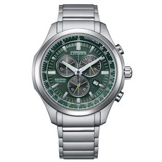 CITIZEN 星辰(AT2530-85X)GENTS 光動能 輕量鈦金屬 三眼碼錶計時腕錶-綠43mm-防水100米