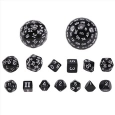 15 피스 완전한 다면체 DND 주사위 세트 D3-D100 구형 RPG 주사위 세트 100 편 주사위 세트 롤 플레잉 테이블 게임, 흑백