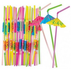 파티 칵테일 장식용 형광 빨대 창의적인 우산 모양 바 소품 분위기 연출 소셜 이벤트용, 다채로운 줄무늬 우산 빨대 50개, 1개, 50개