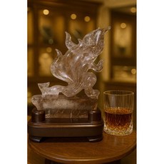 《星光銅鈦 • 九尾魅影》九尾狐銅鈦水晶雕刻，星河般耀眼能量雕件，提升居家品味與氣質, 1個, 水晶