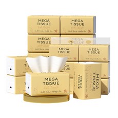 메가티슈 소프트터치 5겹 뽑아쓰는 두툼한 티슈 화장지 80매 18팩 가정용 사무실용 천연펄프 100% 부드러운 각티슈, 18개