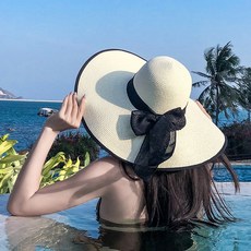 투니스 여성 리본 챙모자, 블랙 + 밀키 화이트