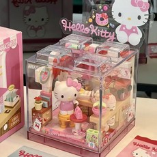 Sanrio Hello Kitty 積木拼裝 萌趣小店 桌面擺件, 1套, 凯蒂猫-自带亚克力外盒+贴纸装饰