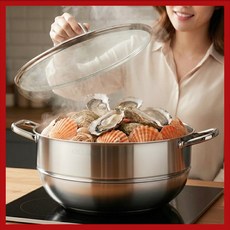 리쿡 특대형 인덕션 스테인레스 가정용 찜기+전골냄비 세트, 1개, 34cm