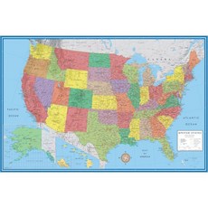24x36 미국 클래식 프리미어 블루 오션스 3D 월 맵 포스터 라미네이트 에디션, 24x36 Laminated