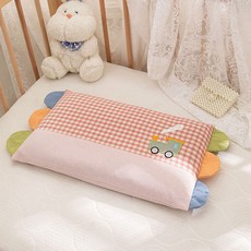 DIU 全棉水洗棉枕頭0-2-6-12歲以上寶寶幼兒園小學生午睡枕頭, 1個, 彩虹邊小火車30*50cm